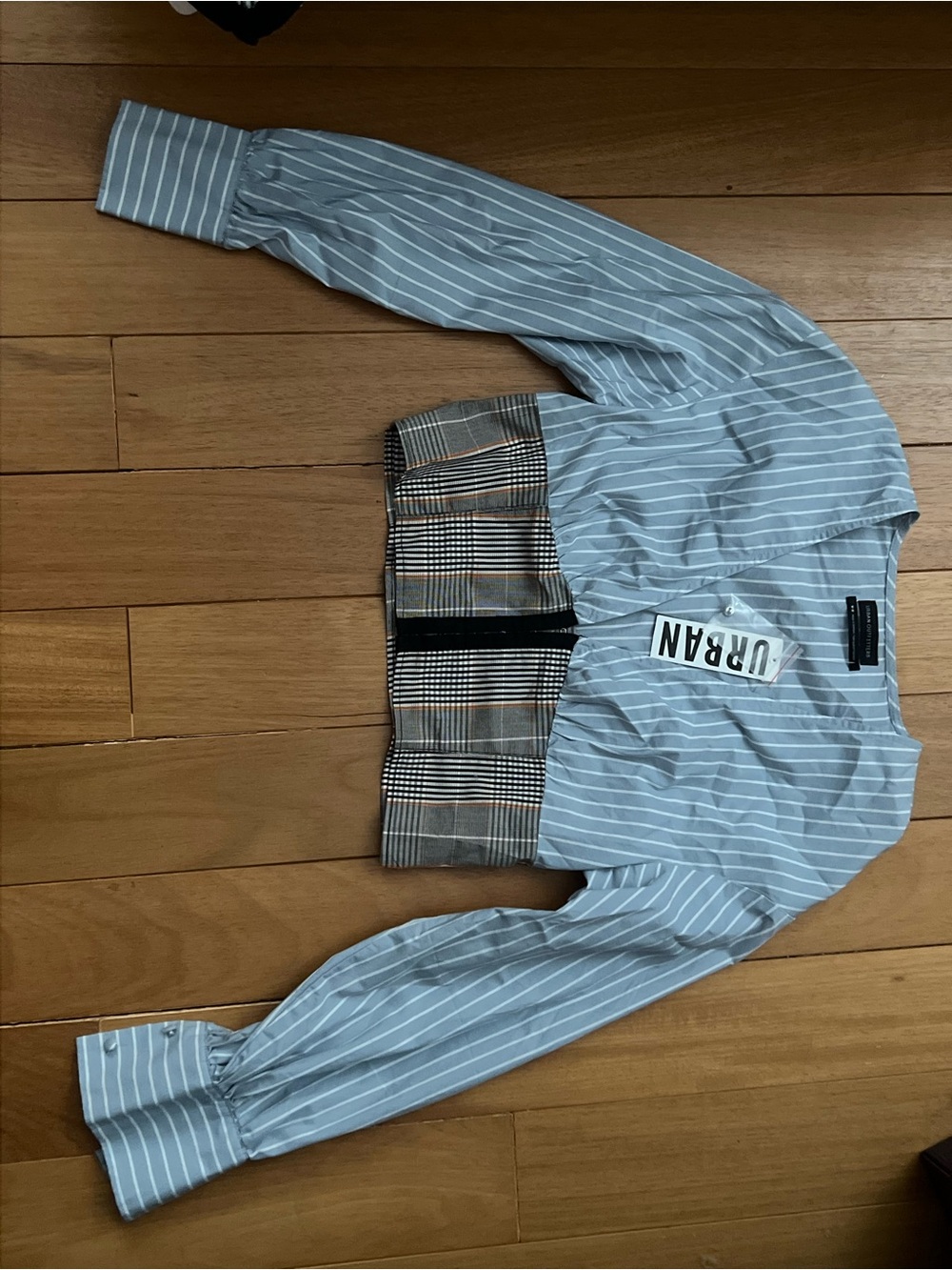 Urban Outfitters Light Blue and White Striped Button Blouse